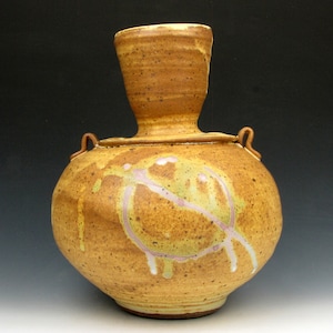 Großvolumige Flasche - "Funnel Pot" - Gelb - Braun - Vase - 27 cm x 19 cm x 19 cm - Goneaway Keramik - (V6187)