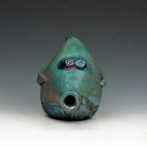 Raku Fish Fun Turquiose and Copper Mask Raku 4 x 3 x 6 Goneaway Pottery F111 image 8