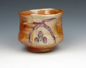 Cup - Yunomi - Tea Bowl - Whiskey - Wine - Whatever - Shino - Stoneware - 8 oz.  - 3" x 3.5" x 3.5" - Goneaway Pottery - (Y1756)
