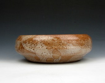 Low Vessel - Spots - Gold Luster Shino - 3" x 8.5" x 8.5" - Goneaway Pottery - (V6063)