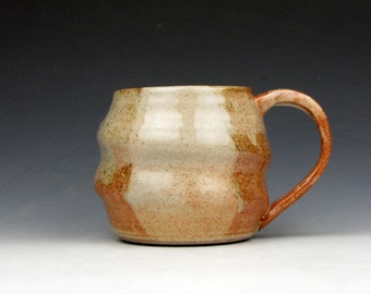 Large Mug - Shino - Gold Luster Shino - Coffee - Tea - Soup - Cup - 3.5" x 5.5" x 4" - 15 oz - Goneaway Pottery - (M6018)