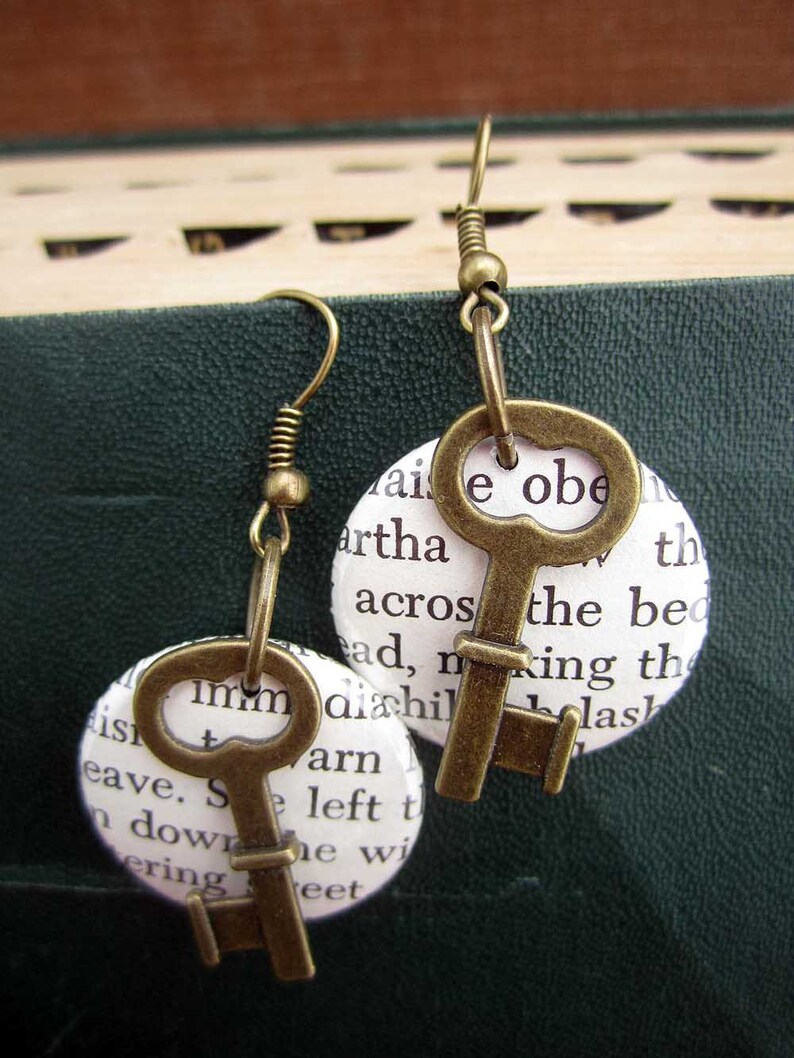 Keyword Key earrings Book Page jewellery steampunk earrings Etsy