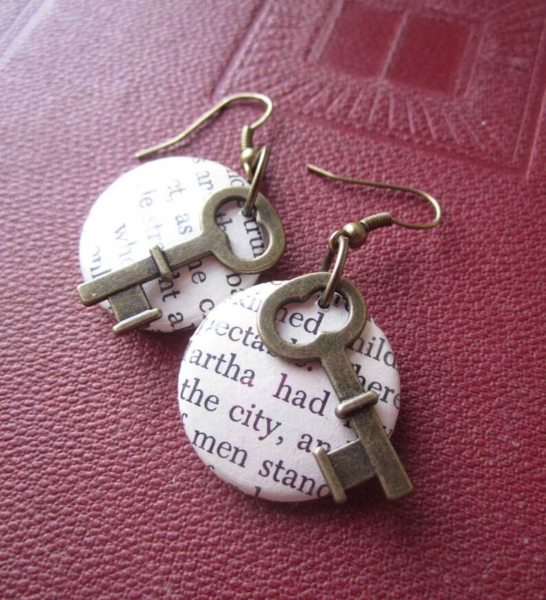 Keyword Key earrings Book Page jewellery steampunk earrings Etsy