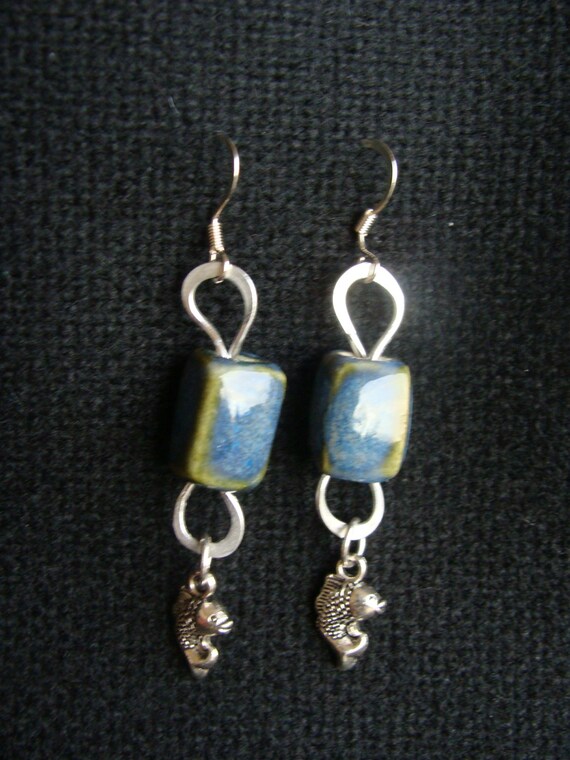 Items similar to Handcrafted Pottery Porcelain Earrings, Blue Green