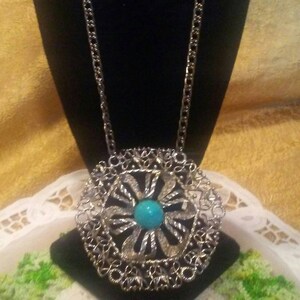 Silver and Faux Turquoise Statement Necklace image 1