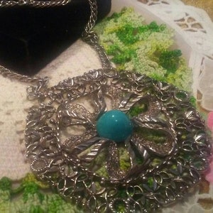 Silver and Faux Turquoise Statement Necklace image 2