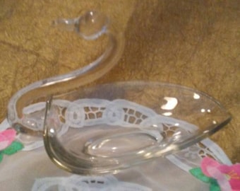 Clear Glass Swan Dish