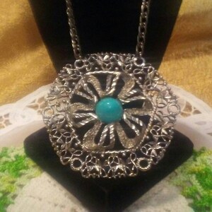 Silver and Faux Turquoise Statement Necklace image 3