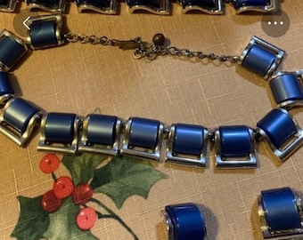 Vintage CHAREL Blue Thermoset Necklace Bracelet Earrings