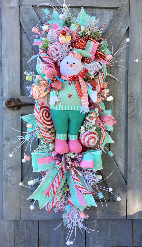 Snowman Wreath Winter Wreath Teardrop Swag Wreath for Door Holiday Wreath Blue Snowman Teardrop Swag Wreath Front Door Wreath