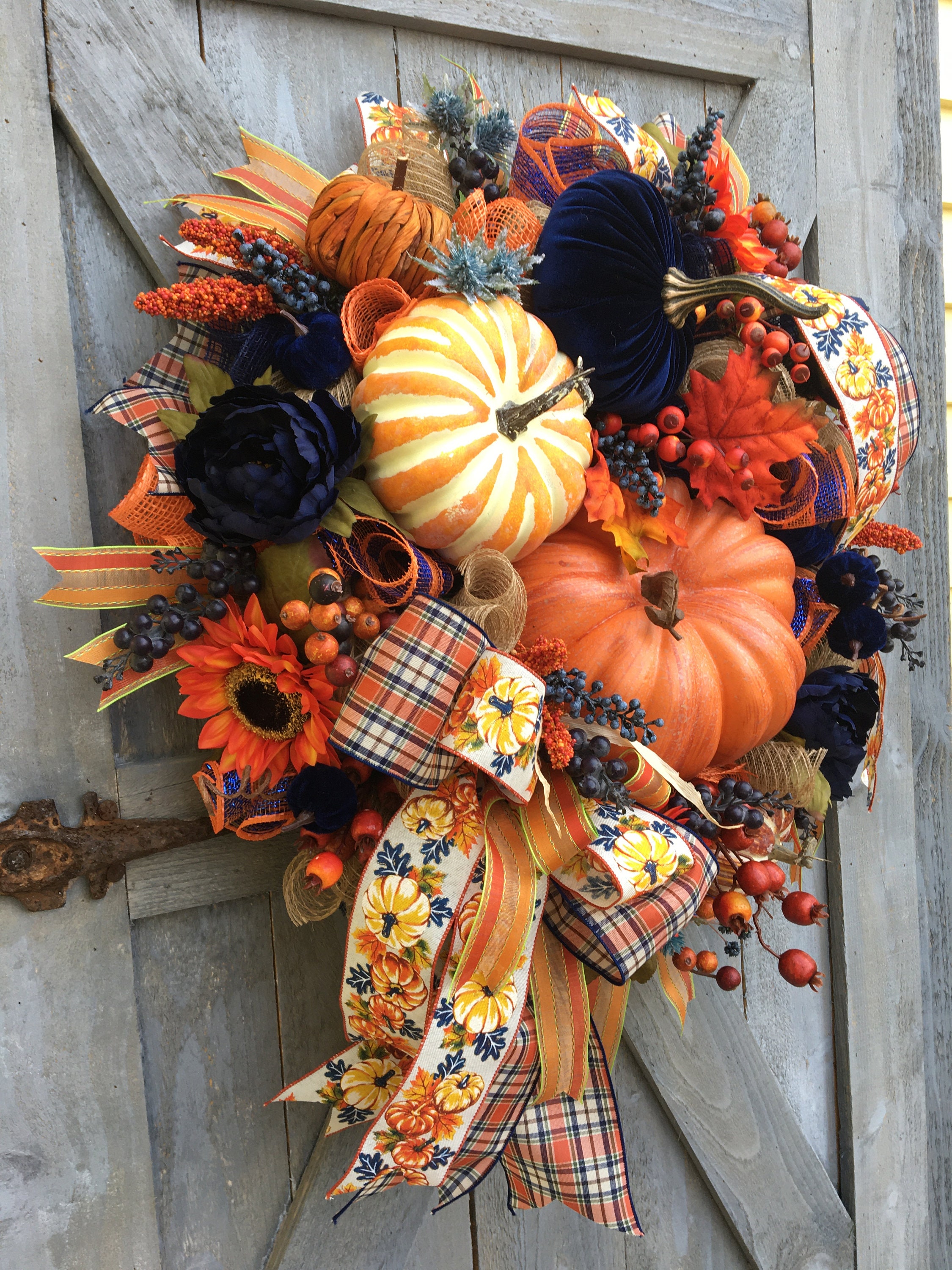 Fall Wreath Autumn Wreath Deco Mesh Navy Blue Velvet - Etsy