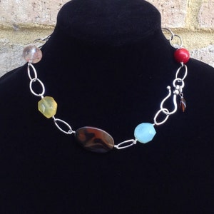 Big Silver Links and Chunky Gemstone Necklace. image 5