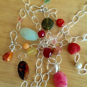 Big Silver Links and Chunky Gemstone Necklace. image 1