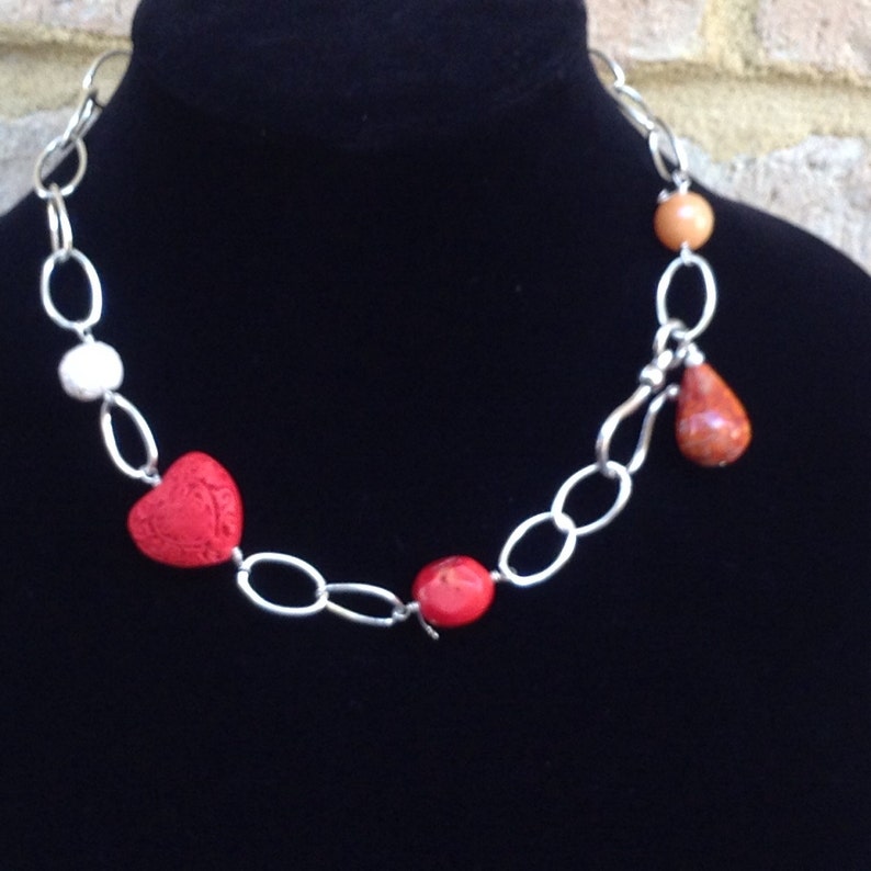 Big Silver Links and Chunky Gemstone Necklace. image 3