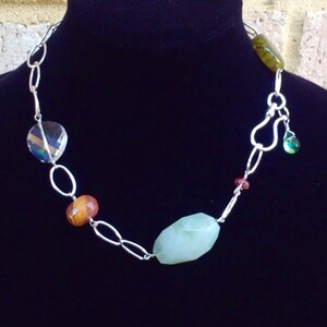 Big Silver Links and Chunky Gemstone Necklace. image 4