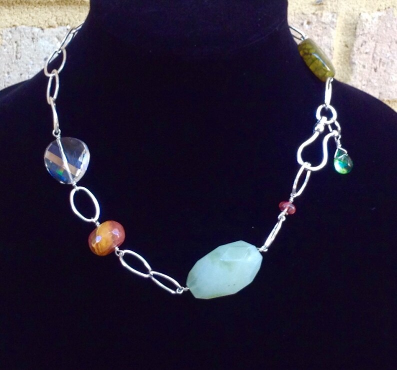 Big Silver Links and Chunky Gemstone Necklace. image 4