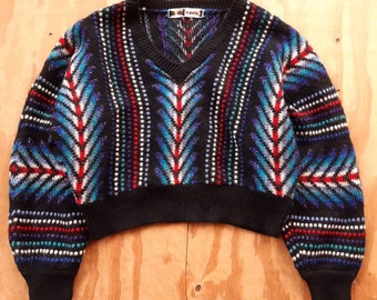 Vintage Kansai Yamamoto Knitted Multicolor Crop Top Sweatshirt Made In Japan