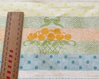 Vintage Large Damask Rectangular Cotton Tablecloth Blue White Green Striped Apricot Cherries Basket Kitchen Dining Dinner Table Picnic Throw
