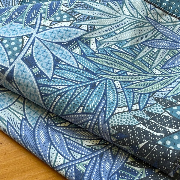 Vintage King Size Bed Flat Sheet Retro 80s Palm Leaf Print Blue Tones