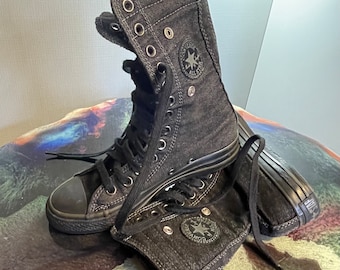 Converse All Star Shoes Chuck Taylor Unisex Ultra High Folding Top Lace Up Sneaker Boot Dark Marle Grey Excellent Condition Rubber Soles