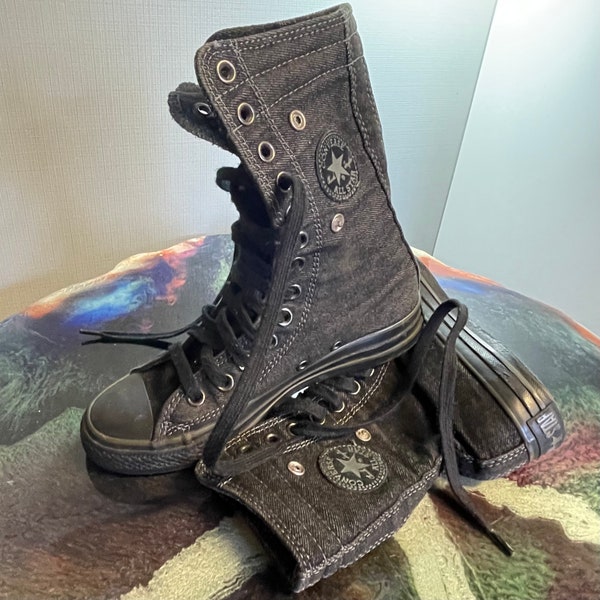 Converse All Star Shoes Chuck Taylor Unisex Ultra High Folding Top Lace Up Sneaker Boot Dark Marle Grey Excellent Condition Rubber Soles