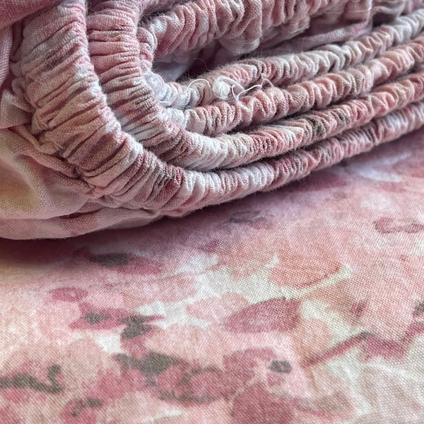 Single Flat Fitted Bed Sheet Set 100% Cotton Lightweight Pink Muted Florals Girls Bedroom Pretty Quilt Cover Great Upcycle Crafting Fabric