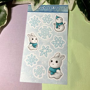 Foglio di adesivi con coniglietto di neve