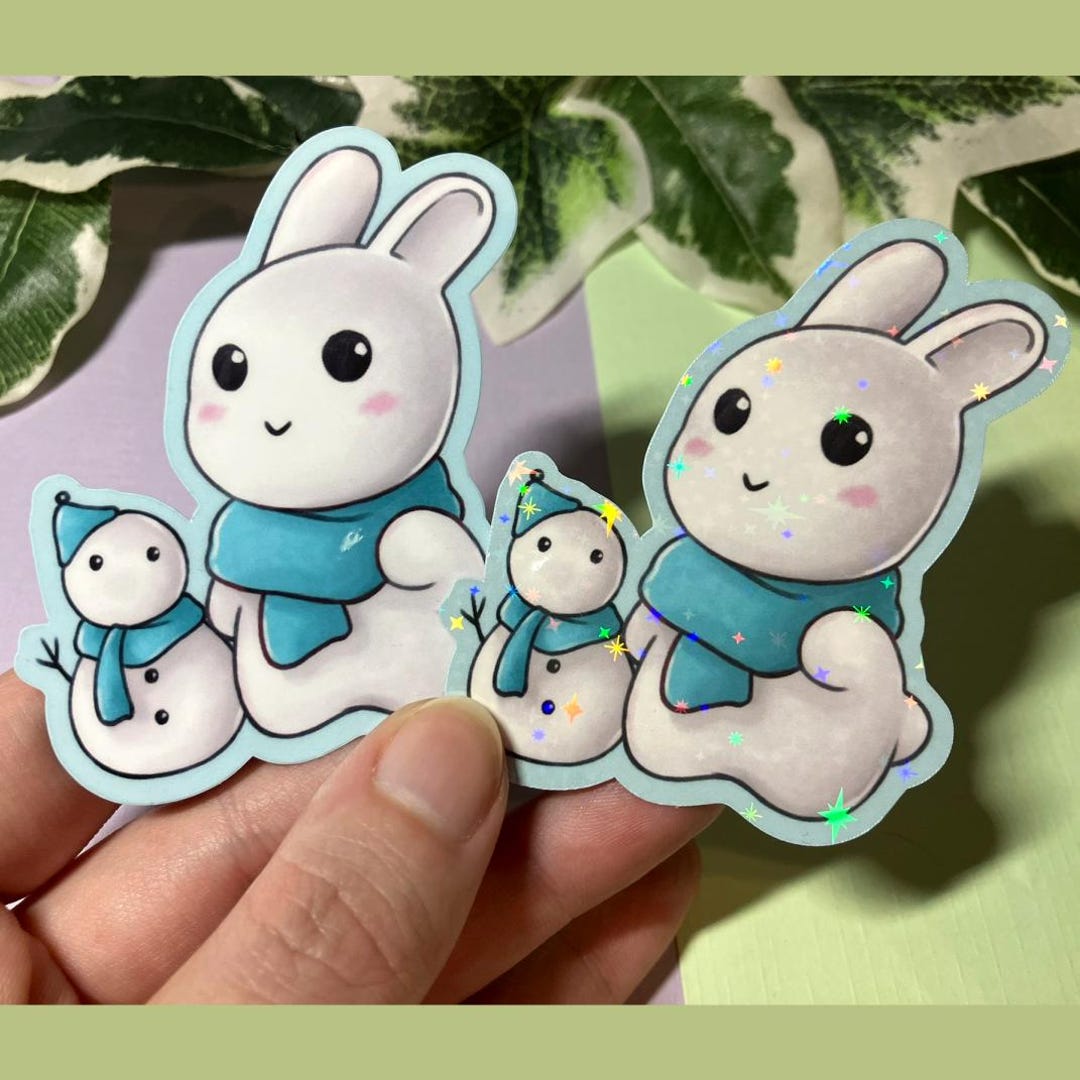 Cute Snow Bunny Waterproof Vinyl Sticker - Etsy