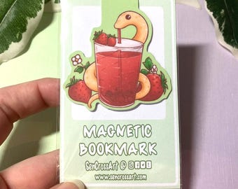 Strawberry Snake - double sided magnetic bookmark for book lovers, planners, notebooks, collecting
