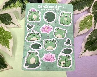 Cute Frogs Sticker Sheet, Stickers for collecting, Planners, Journals, Scrapbooking and more