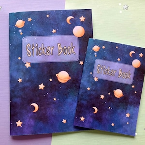 Reusable Blank A5 Stickerbook, Handmade Cute Galaxy Sticker Book with 40 Pages for safekeeping and collecting of your favorite Stickers