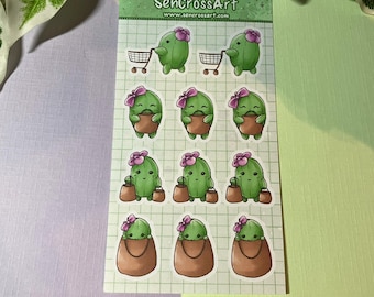 Simpatico foglio di adesivi con cactus per lo shopping, adesivi da collezionare, pianificatori, diari, scrapbooking e altro ancora