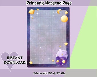 Blocco note stampabile, blocco note con luna e stelle