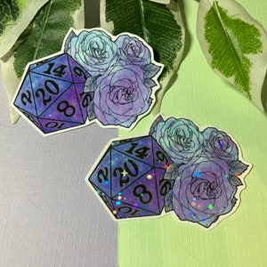Floral D20 Dice Sticker to decorate your Laptop, Waterbottle, Planners, Journal, Paper Crafts