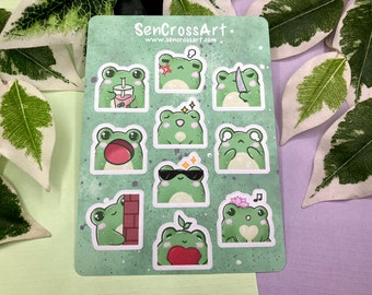 Cute Frogs Sticker Sheet, Stickers for collecting, Planners, Journals, Scrapbooking and more