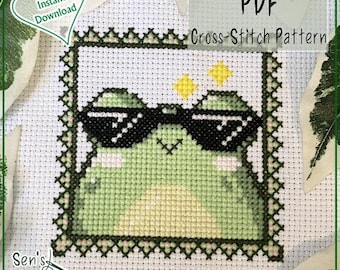 Cool Frog - Cross Stitch Pattern, PDF download