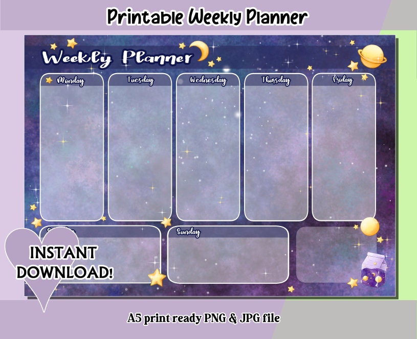 Printable Weekly Planner, Galaxy Horizontal Planner - Etsy