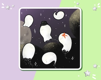 Mini Art Print - Cute Ghost Family, mini collectible art, small art print, cute art print