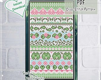 Spring at the Lily Pond - Cross Stitch Pattern, PDF download