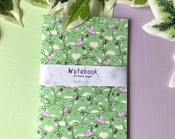 Cute handmade Notebook, Cute Frog Notebook with 40 Pages for Notetaking or use with your Planner, Journal, Bujo, or Scrapbooking
