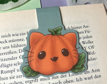 Cute Pumpkin Kitty double sided magnetic bookmark for book lovers, planners, notebooks, collecting