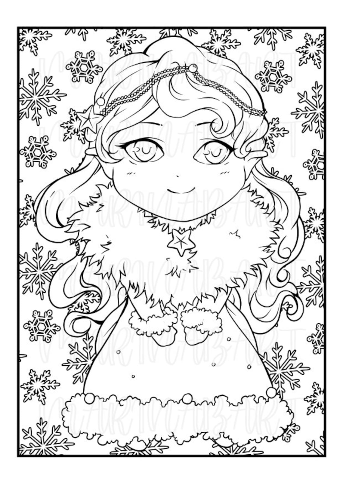 Cute Snow Queen Coloring Page Printable Line Art for Children Etsy