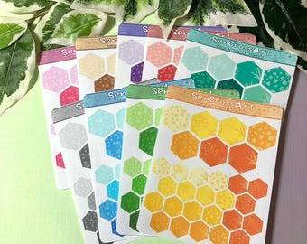 Decorative Hexagon Sticker Sheet, Colorful Botanical Honeycomb Stickers for collecting, Planners, Journals, Scrapbooking and more