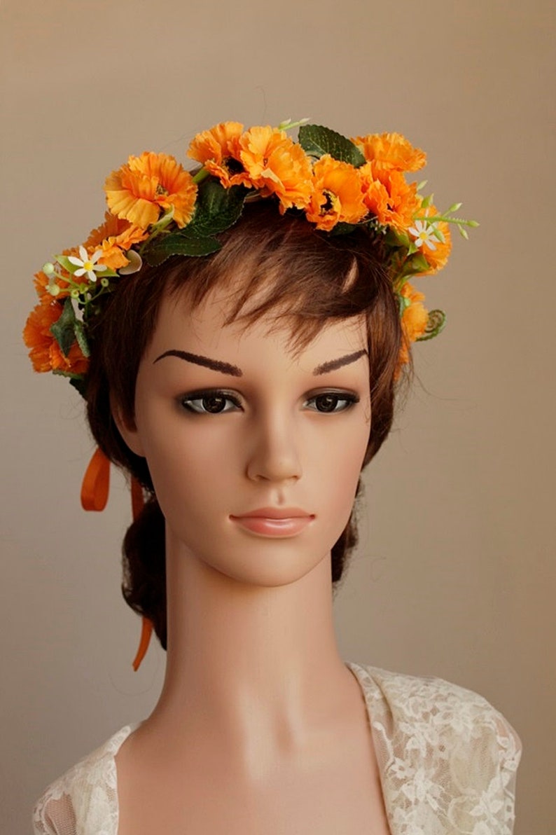Marigold Head Wreath Orange Flower Crown Boho Flower Crown Fall Wedding Crown Fall Bridal Crown Fall Wedding Halo Woodland Headband