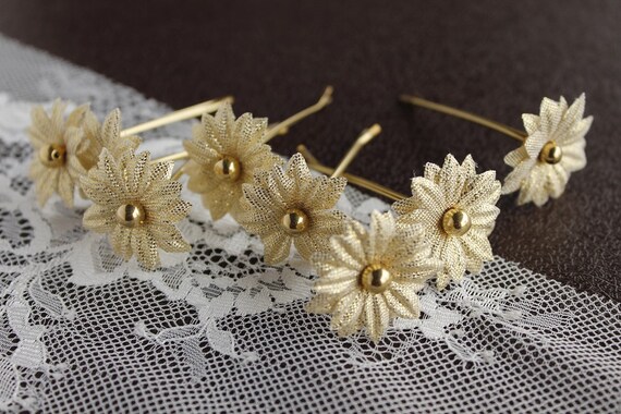 Gold Flower Hair Pins Small Bridal Clips Wedding Hair Pins Etsy