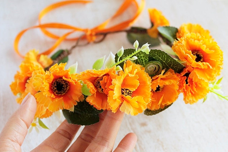 Marigold Head Wreath Orange Flower Crown Boho Flower Crown Fall Wedding Crown Fall Bridal Crown Fall Wedding Halo Woodland Headband