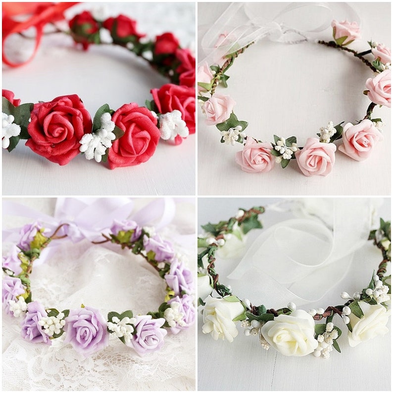 Cream Rose Crown Flower Girl Wreath Rustic Halo Woodland Etsy