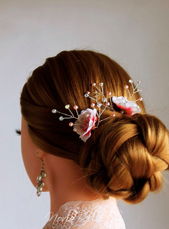 Cherry Blossom Hair Pins Crystal Pearl Bridal Pins Wedding Etsy