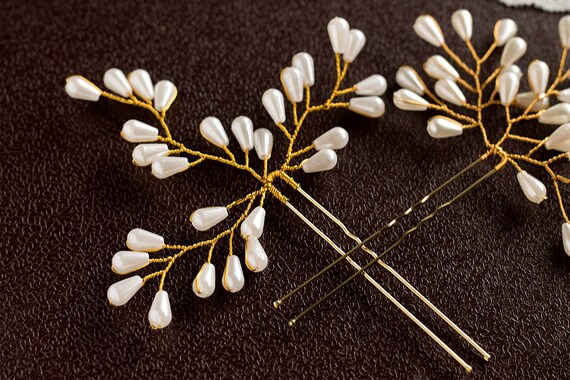 Drop Pearl Hair Pins Wedding Updos Bridesmaid Hair Pins Set Etsy