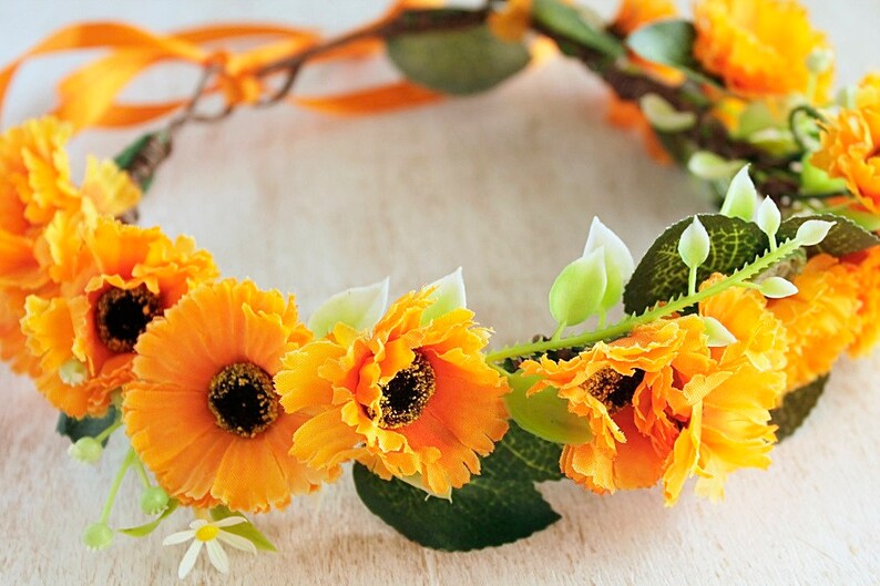 Marigold Head Wreath Orange Flower Crown Boho Flower Crown Fall Wedding Crown Fall Bridal Crown Fall Wedding Halo Woodland Headband